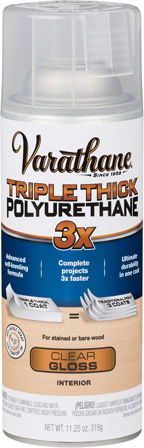 Varathane Triple Thick Polyurethane Gloss Wood Finish | One Coat Protection, Self-Leveling Formula, Scratch And Stain Resistance, Crystal Clear Finish, Quart