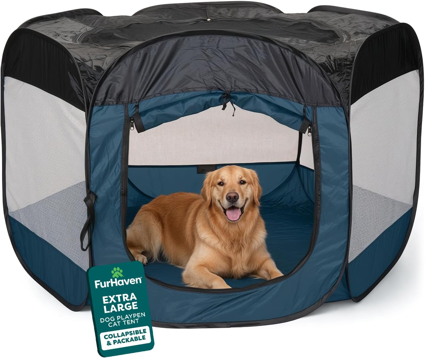 Furhaven Portable Dog Playpen Cat Tent, Pet playground,Kennel foldable indoor outdoor zippered puppy crate - Hunter Green, Medium