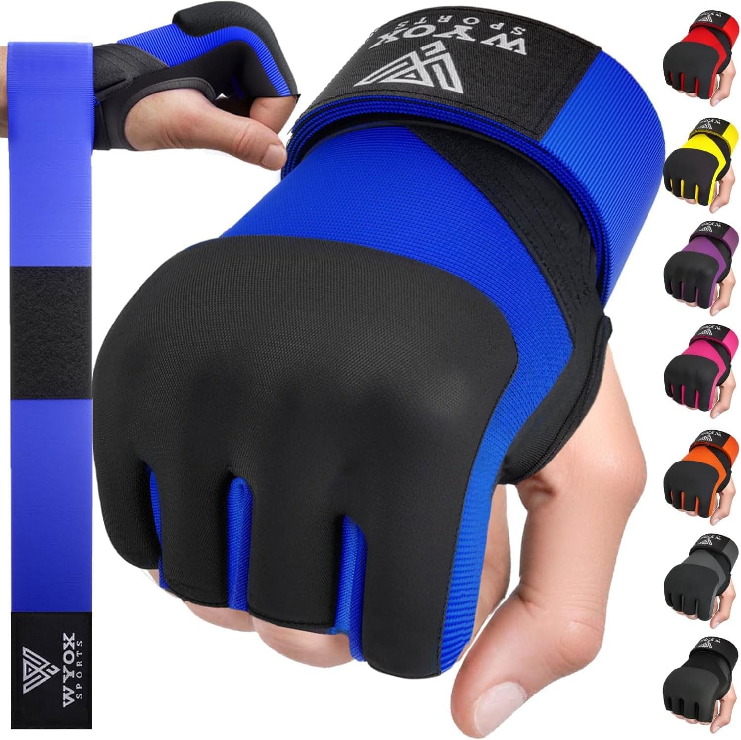 WYOX Neoprene Gel Boxing Hand Wraps Inner Gloves for Men & Women – 80cm/31in Quick Wrist Strap, Padded Knuckle Protection