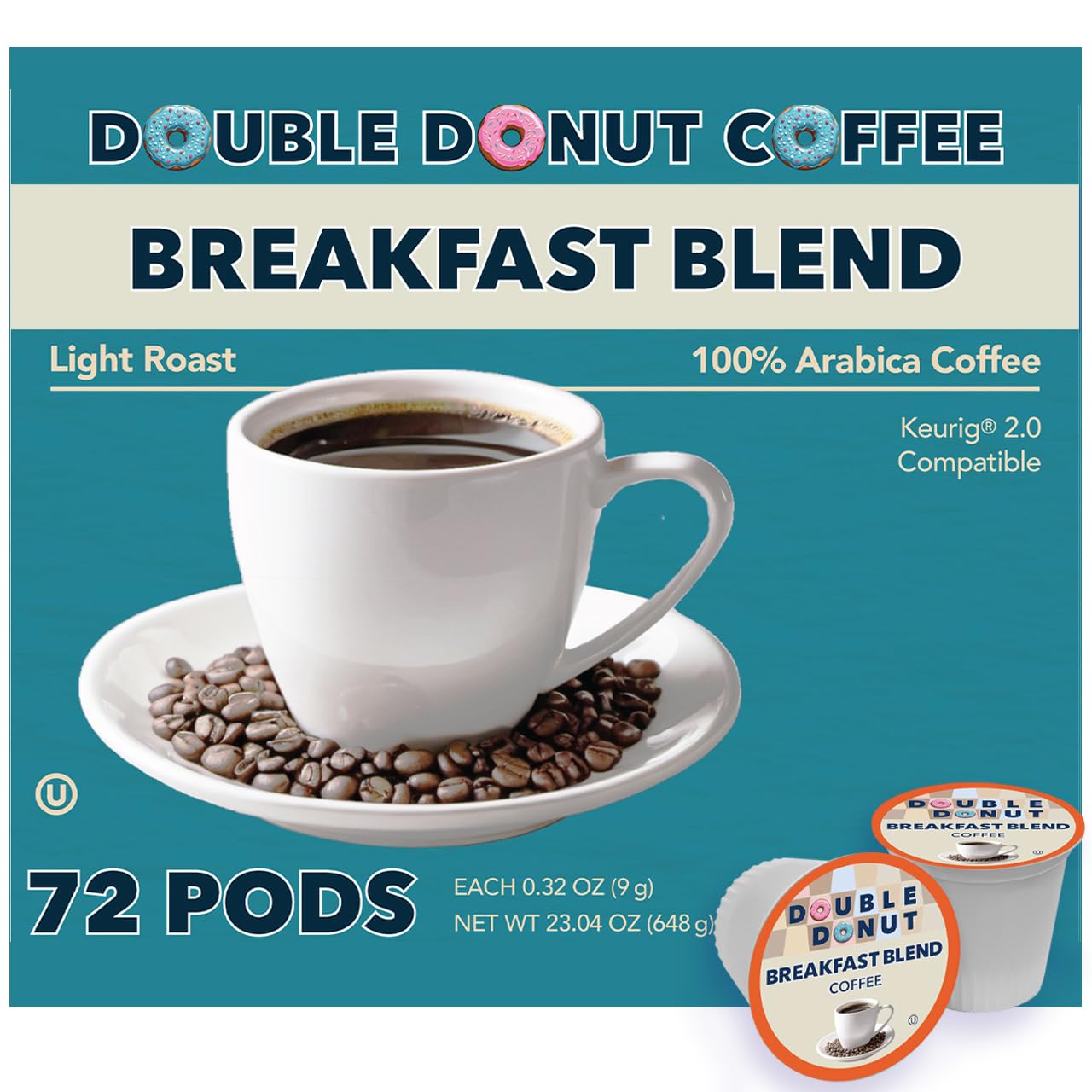 Double Donut Coffee Breakfast Blend Coffee Pods, Light Roast Coffee in Recyclable Single-Serve Pods for Keurig K Cups Brewer Machines, 80 Count Bulk Pack, original version