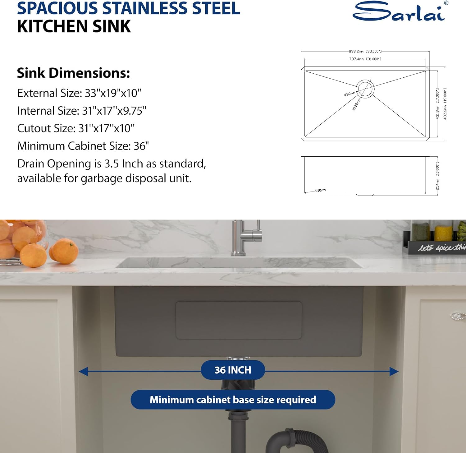 Sarlai 21 Inch Undermount Laundry Sink 21x18x12 Inch Undermount Laundry Utility Sink Deep Single Bowl 16 Gauge Stainless Steel Laundry Tub Sinks