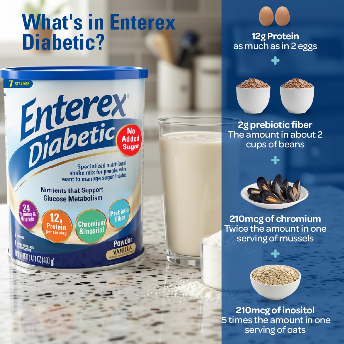 Ready-to-Mix Nutritionally Complete Powder – No Added Sugar, Gluten Free, Vanilla Flavor, 400g (7 Servings)