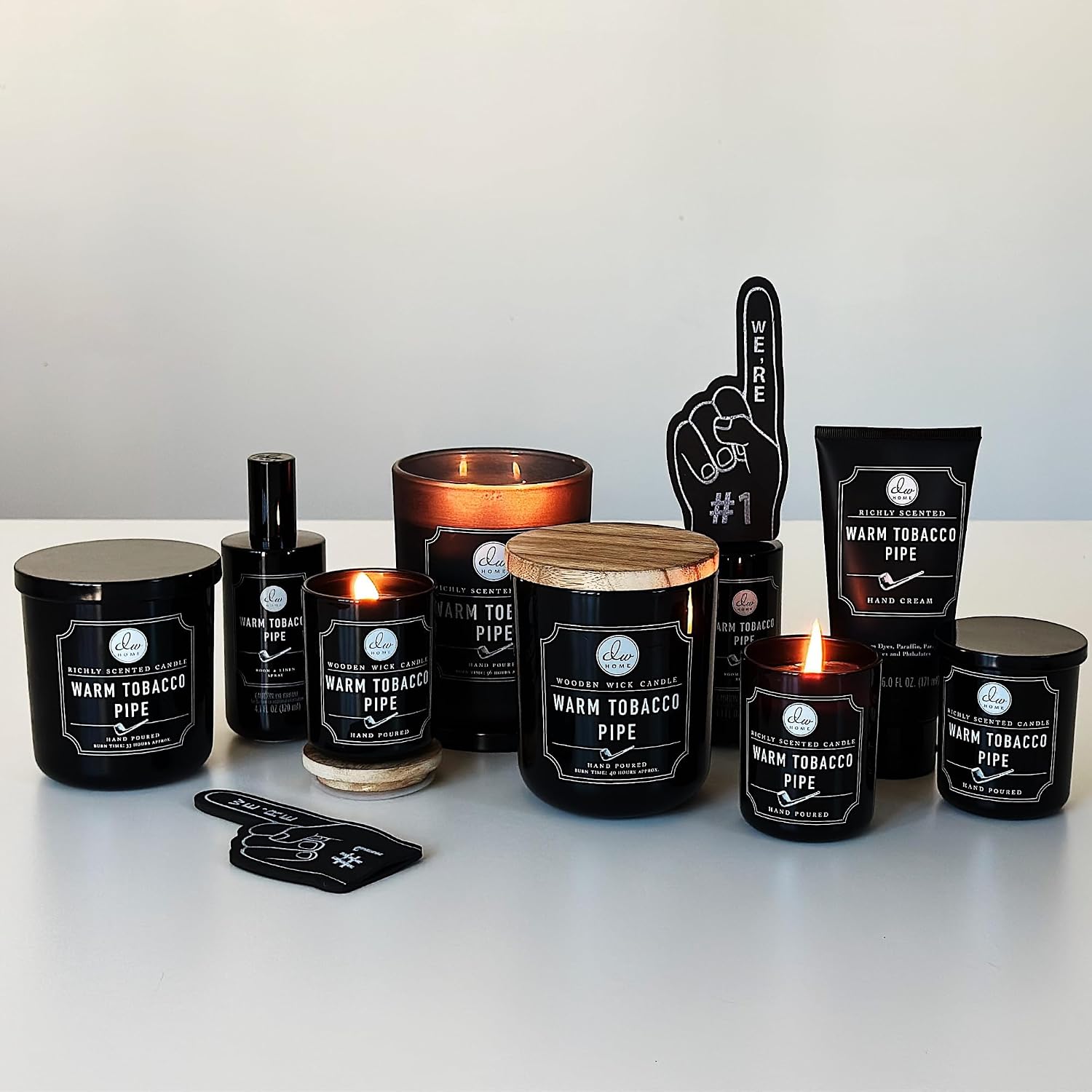DW Home Warm Tobacco Pipe Scented Candles, 15 oz Large Double Wick Jar, Up to 56 Hour Burn Time, Strong Long Lasting Woodsy Fragrance, Gifts for Men & Women