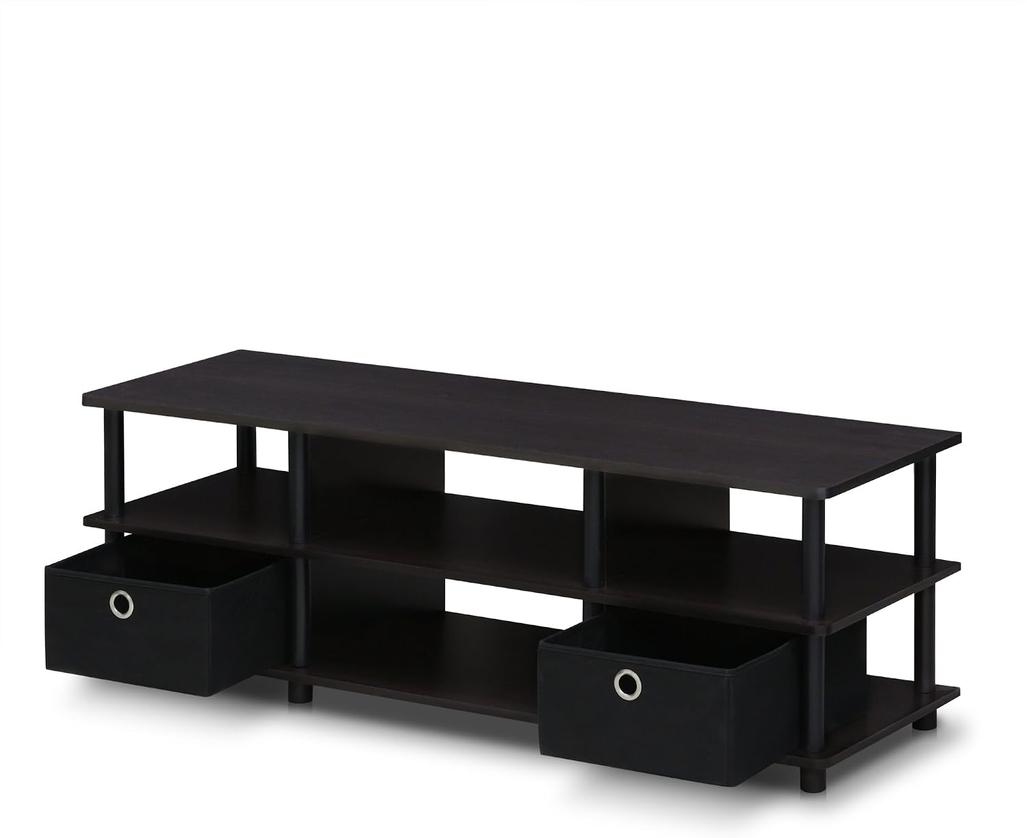Furinno Nelly TV Stand, 3-Tier Entertainment Center with Open Shelves Storage, TV Console for TV up to 55 Inch, Soft Edges, for Living Room, Bedroom, Black
