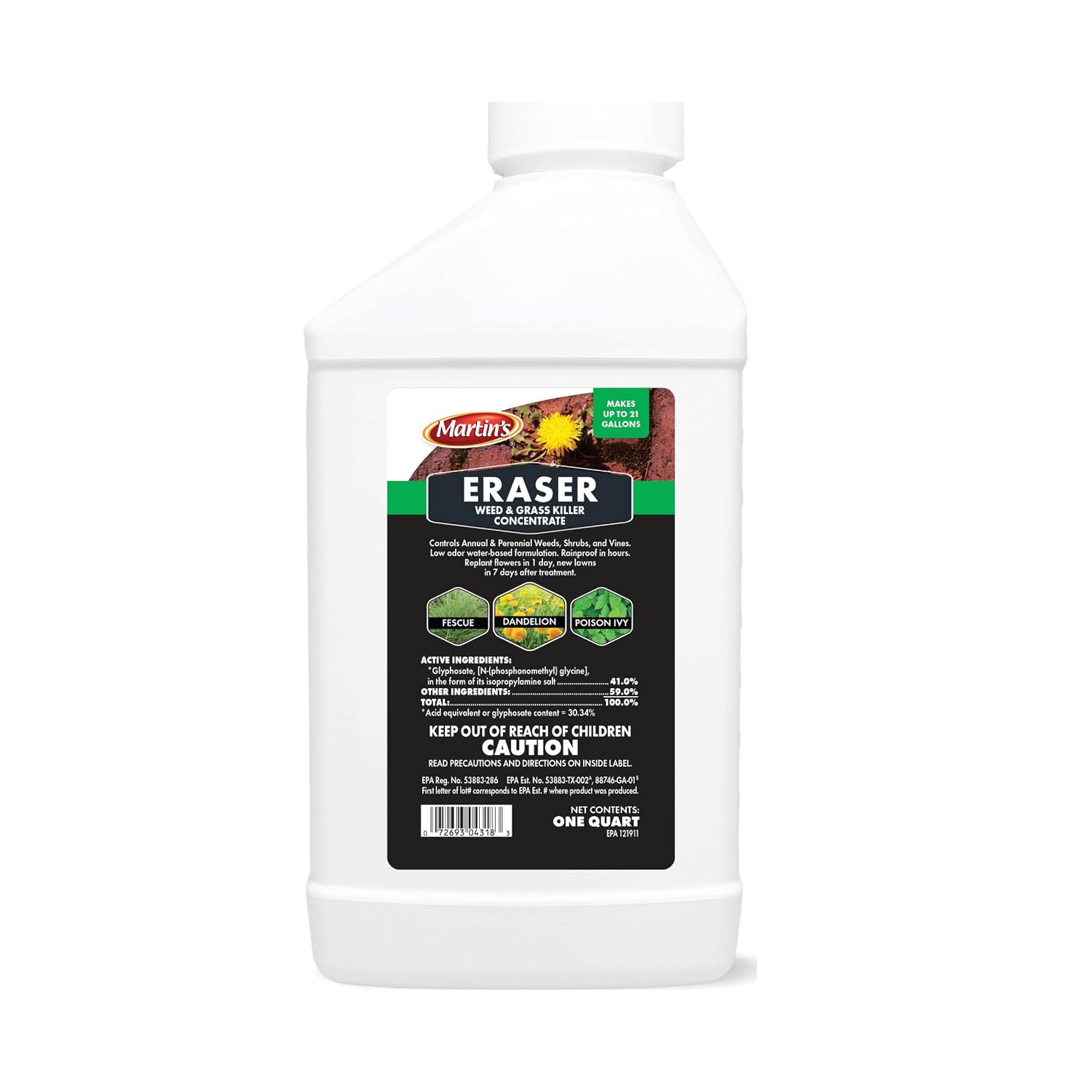 Control Solutions 82004318 1 Quart Eraser & Grass Killer Concentrate Weed Killers | Low-Odor, Water Based Formula, Effective Against Annual Weeds