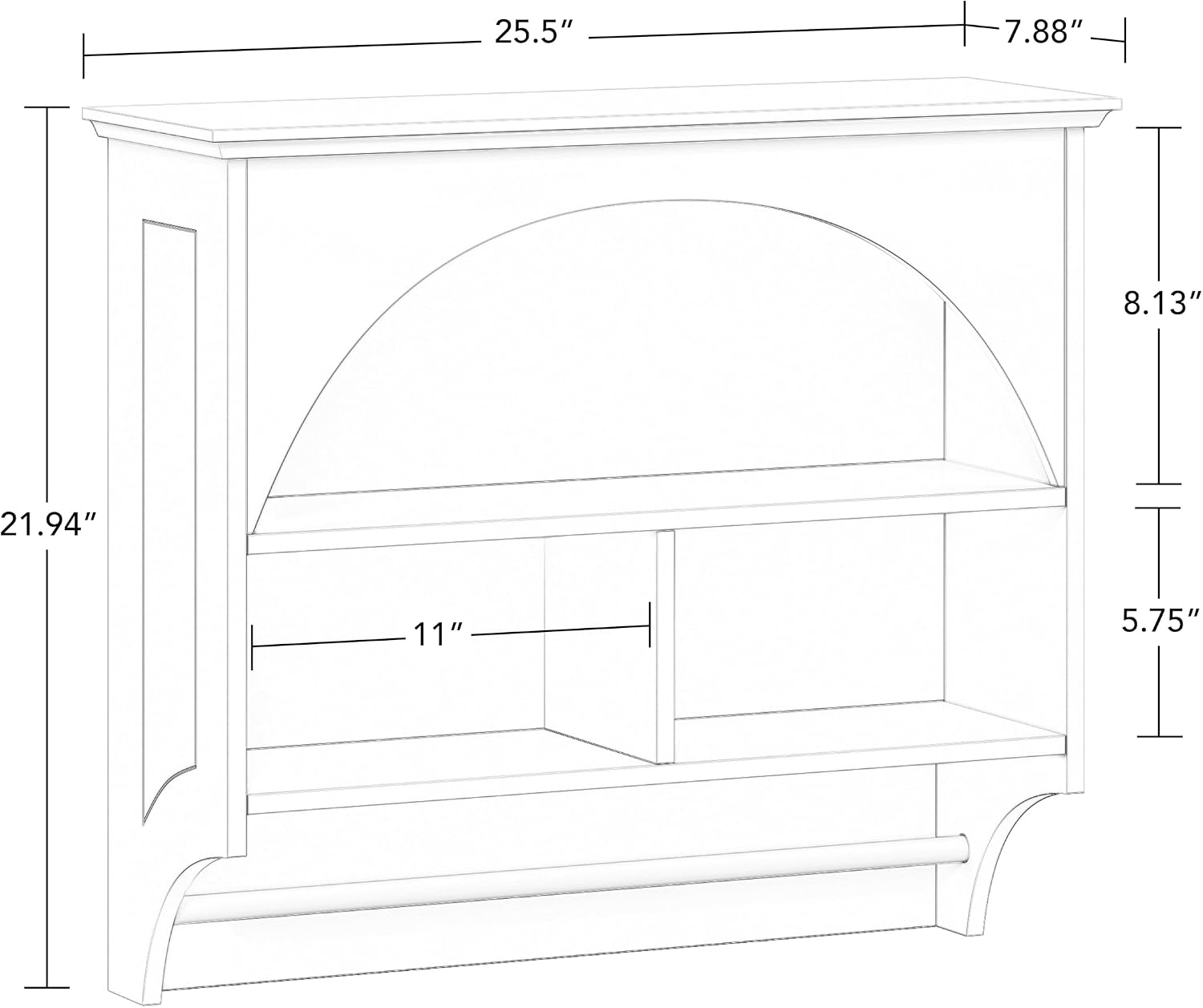 RiverRidge Kitchen Wall Shelf with Arch and Towel Bar, White | Wall-Mounted Pantry Spice Rack, 2 Shelves, Kitchen Storage Cabinet, Hand Towel Rack