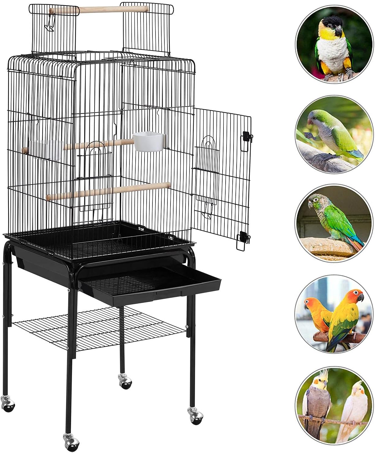 Yaheetech 53.5" Open Top Parrot Bird Cage with Detachable Rolling Stand, Roof Play Flight Cage for Cockatiels, Sun Conures