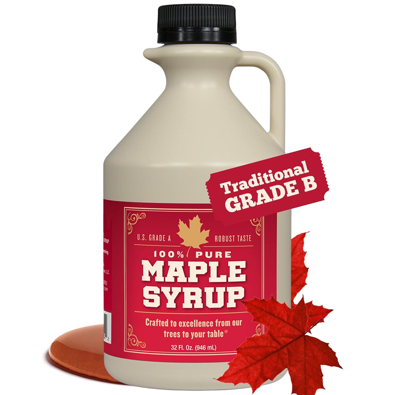 Grade B Maple Syrup 32 Oz Jug – 100% Pure Maple Syrup (Now Grade A Dark) Bold