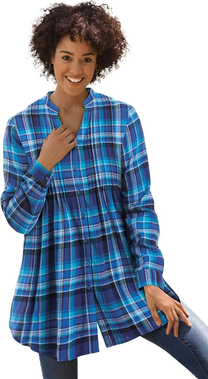 Woman Within Pintucked Flannel Shirt