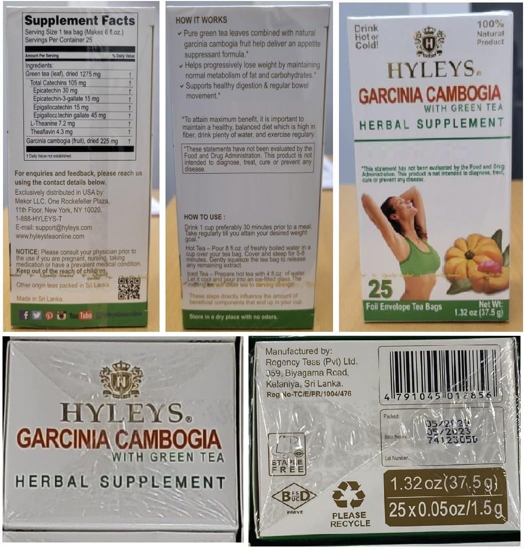 HYLEYS Tea Garcinia Cambogia Green Tea 5 Flavors Assortment - 25 Tea Bags