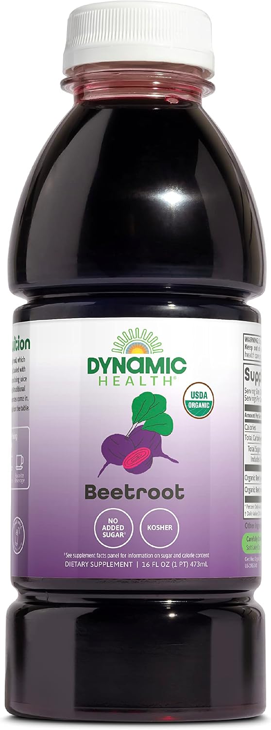 DYNAMIC HEALTH Organic Beetroot Juice Concentrate, 32 fl oz | Circulation, Energy & Endurance Support - No Added Sugar - 31 Servings - Gluten Free, BPA Free