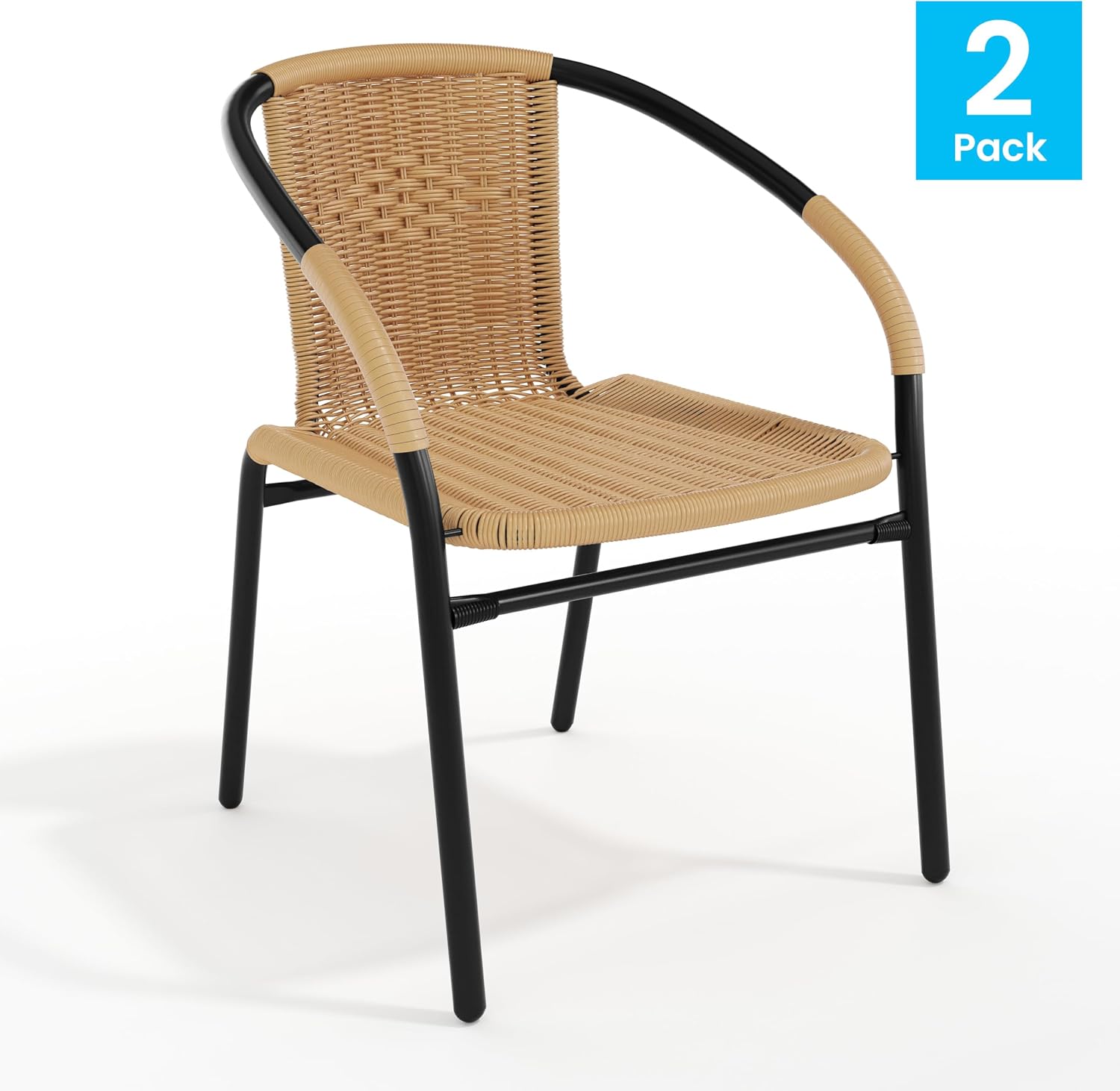 Flash Furniture Lila Modern Rattan Indoor/Outdoor Stackable Dining Chairs, Stacking Rattan Bistro Chairs for Patio or Restaurant, Set of 4, Brown | Commercial Grade, Indoor/Outdoor Use