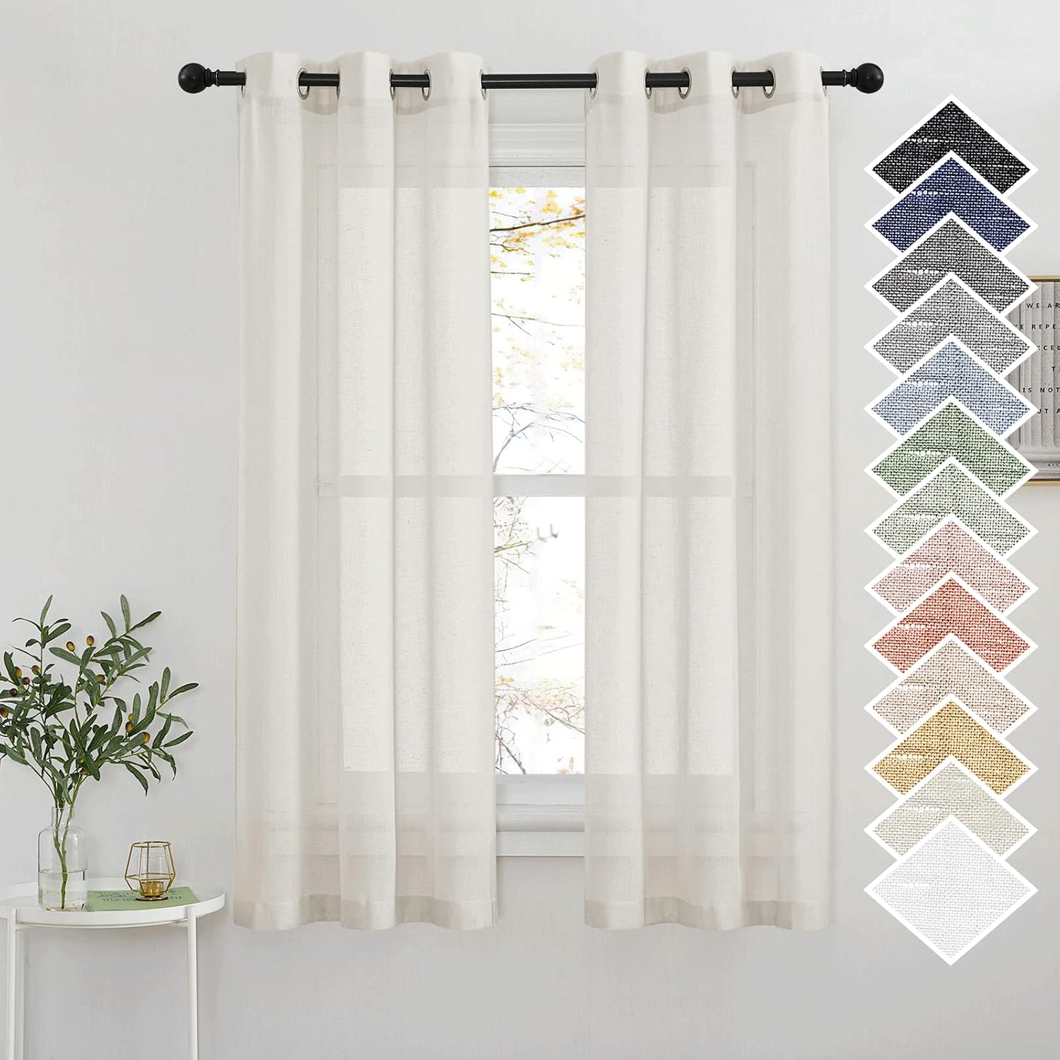 NICETOWN Linen Curtains Semi Sheer Bedroom Window Curtains
