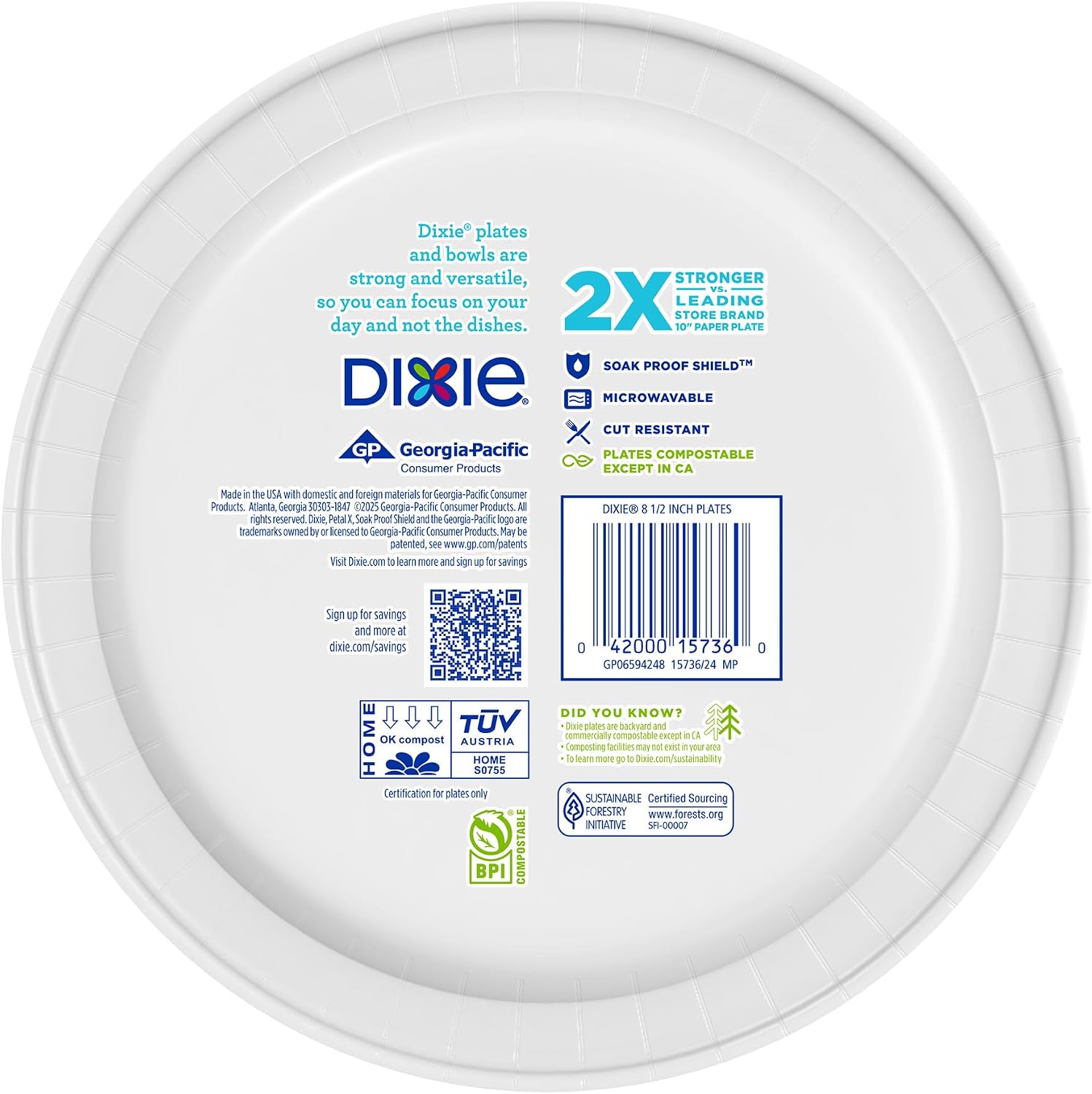 Dixie Large Paper Plates, 10 Inch, 54 Count, 2X Stronger, Microwave-Safe, Soak-Proof, Cut Resistant, Disposable Plates For Everyday Breakfast, Lunch, & Dinner Meals