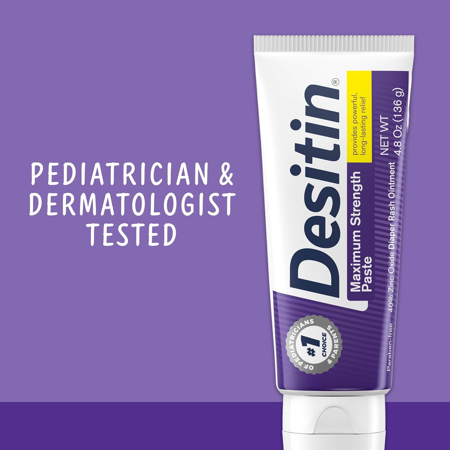 Desitin Maximum Strength Diaper Rash Paste, 40% Zinc Oxide, 4.8 oz | Helps Treat, Relieve & Prevent Diaper Rash, 40% Zinc Oxide, Immediate Relief, Protects up to 12 Hours, Hypoallergenic