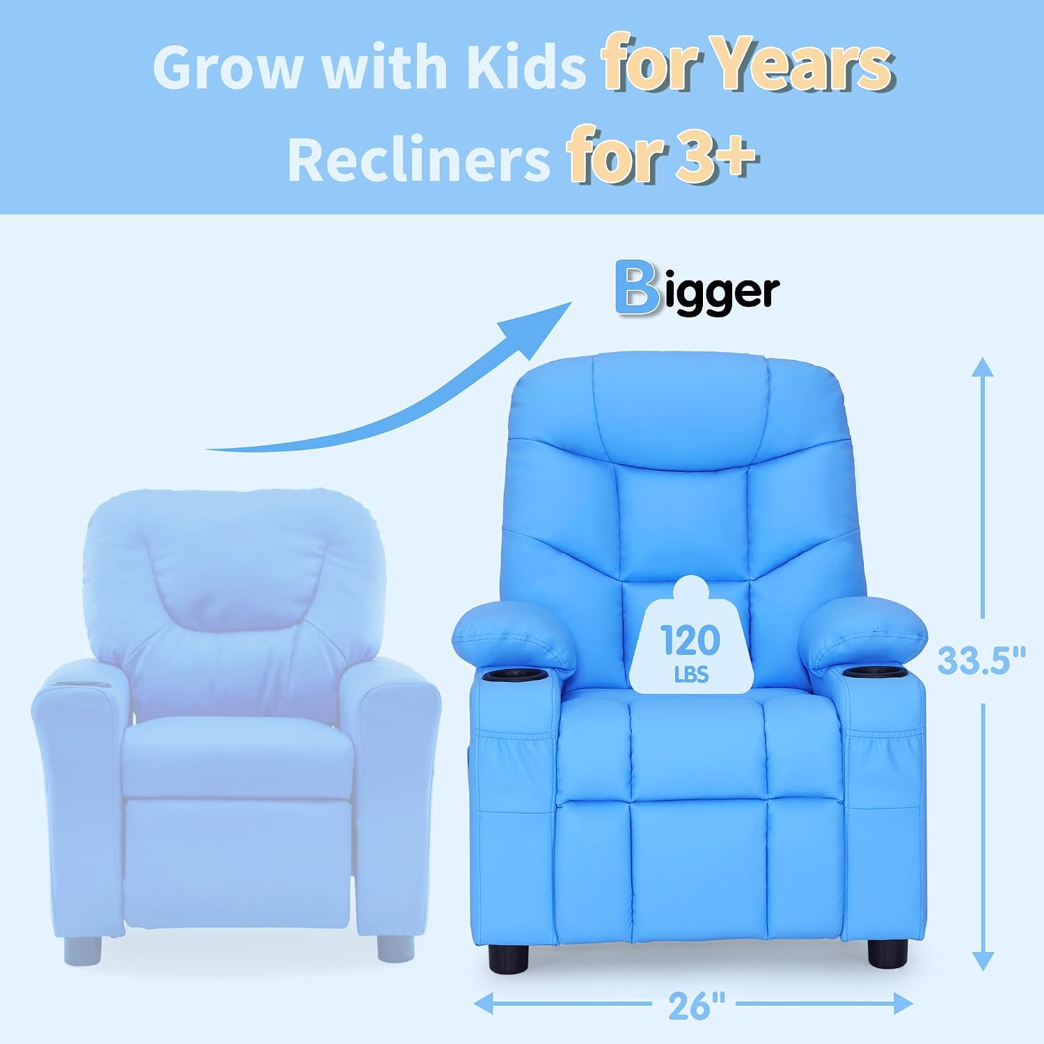 MCombo Big Kids Recliner for Ages 3+, Toddlers Recliner 7355 Velvet, Blue