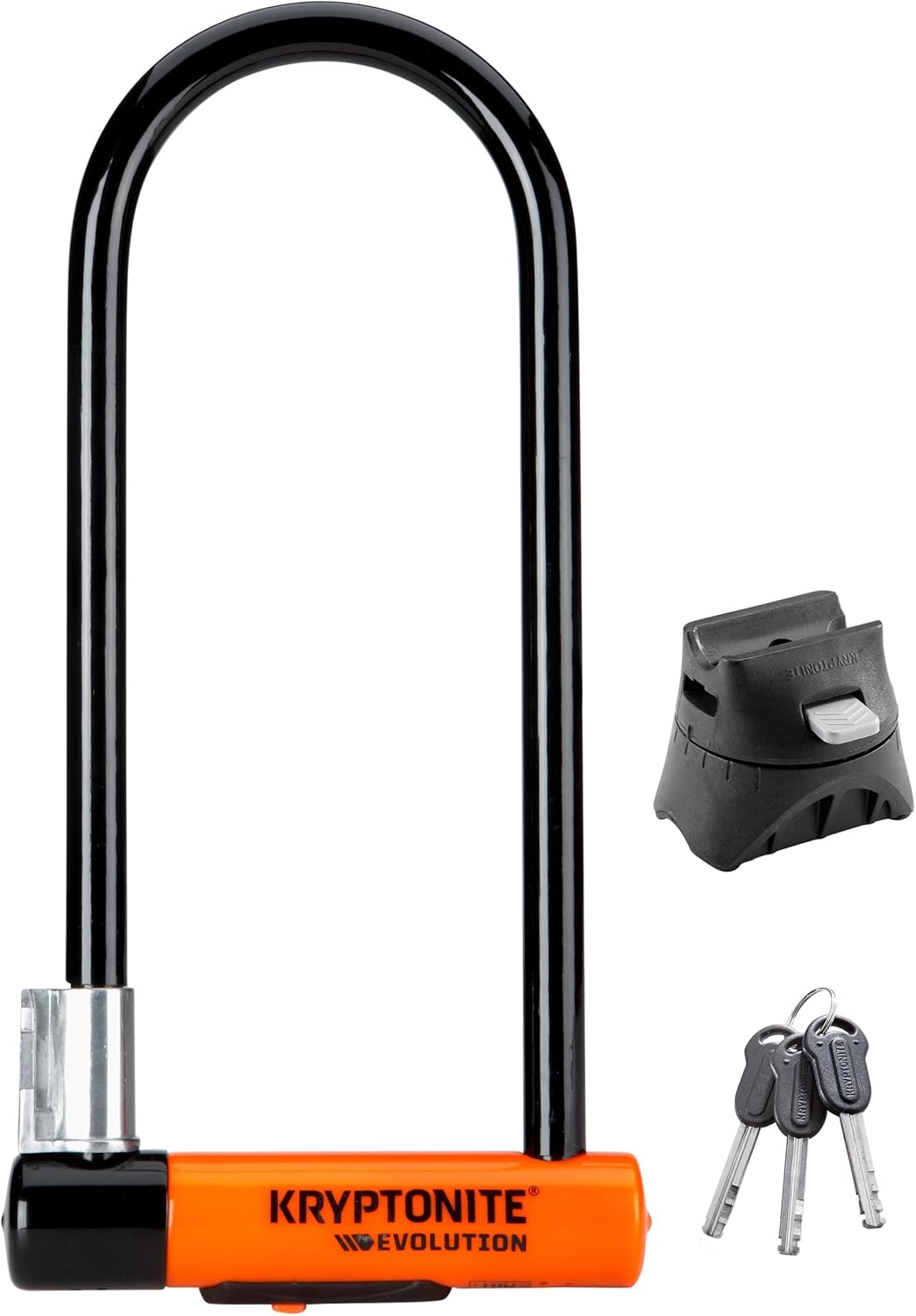 Kryptonite Evolution Long Shackle Bike U-Lock, 14mm Steel Bicycle Lock | Heavy duty anti-theft security for bikes and scooters. 4in x 11.5in interior. Includes FlexFrame-U mounting bracket and keys.