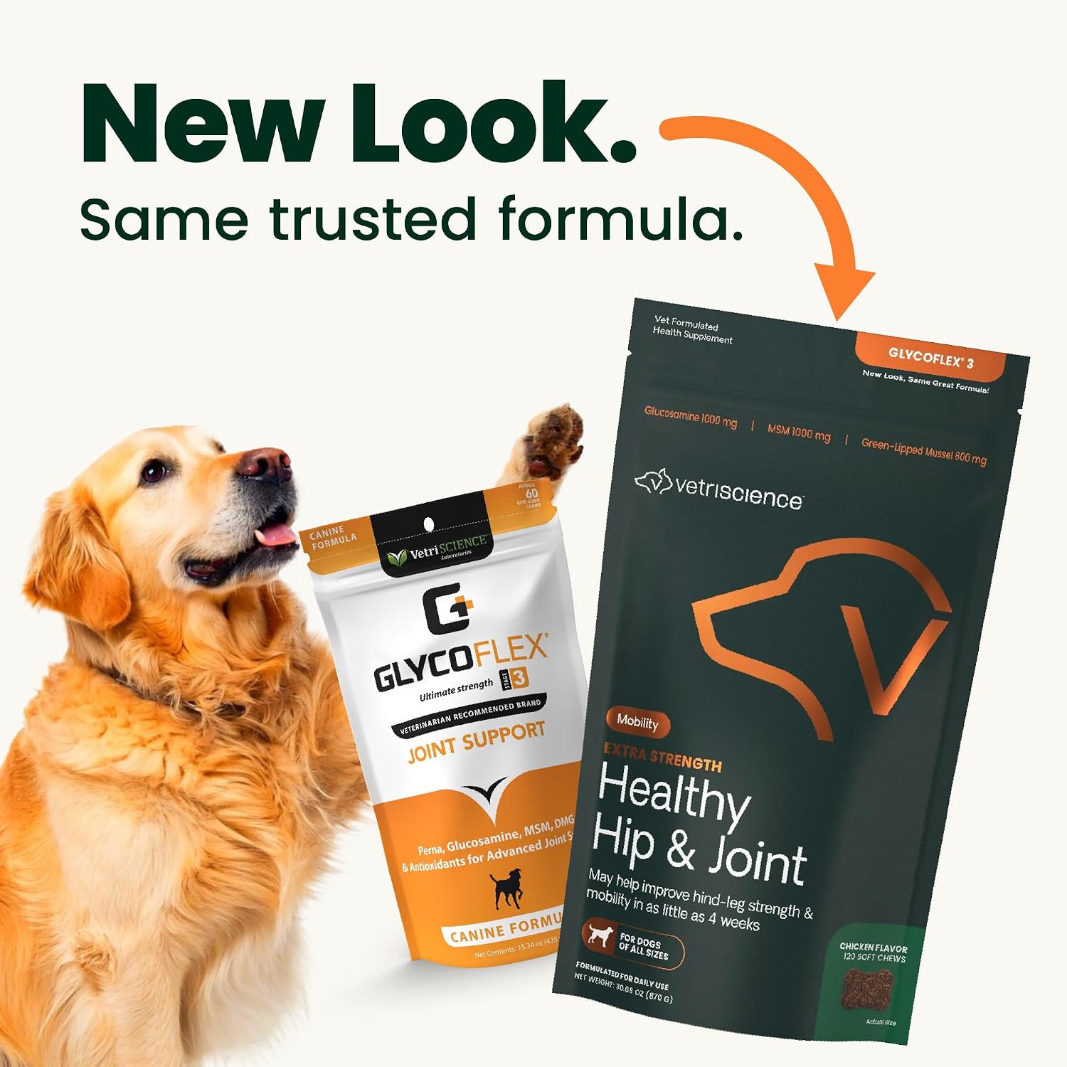 VetriScience Extra Strength Hip & Joint Supplement for Dogs – Supports Joint Health & Mobility, Vet-formulated w/Glucosamine, MSM & Green-Lipped Mussel – Chicken Flavor, 120 Chews