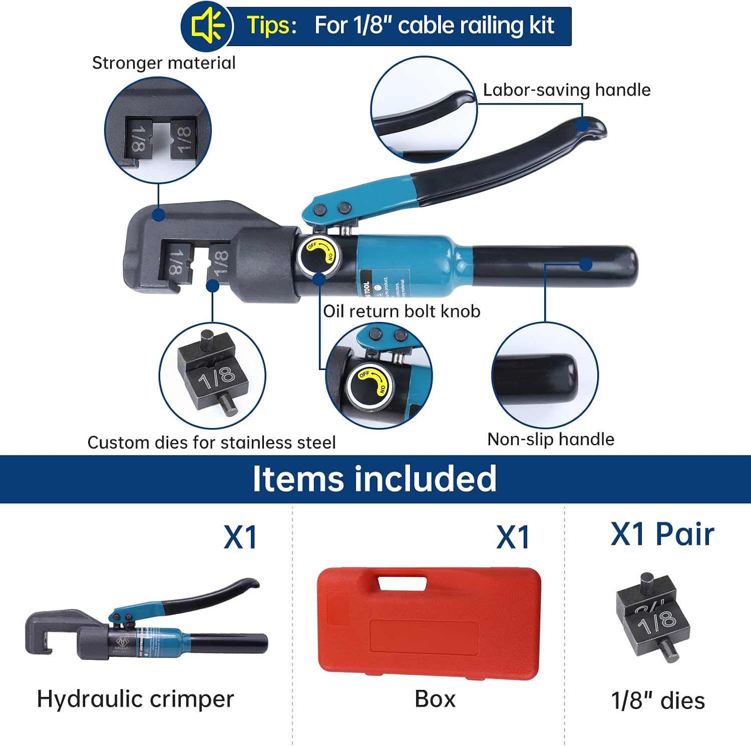 Muzata Cable Railing Crimping Tool Hydraulic Crimper with 1/8" Die CR09