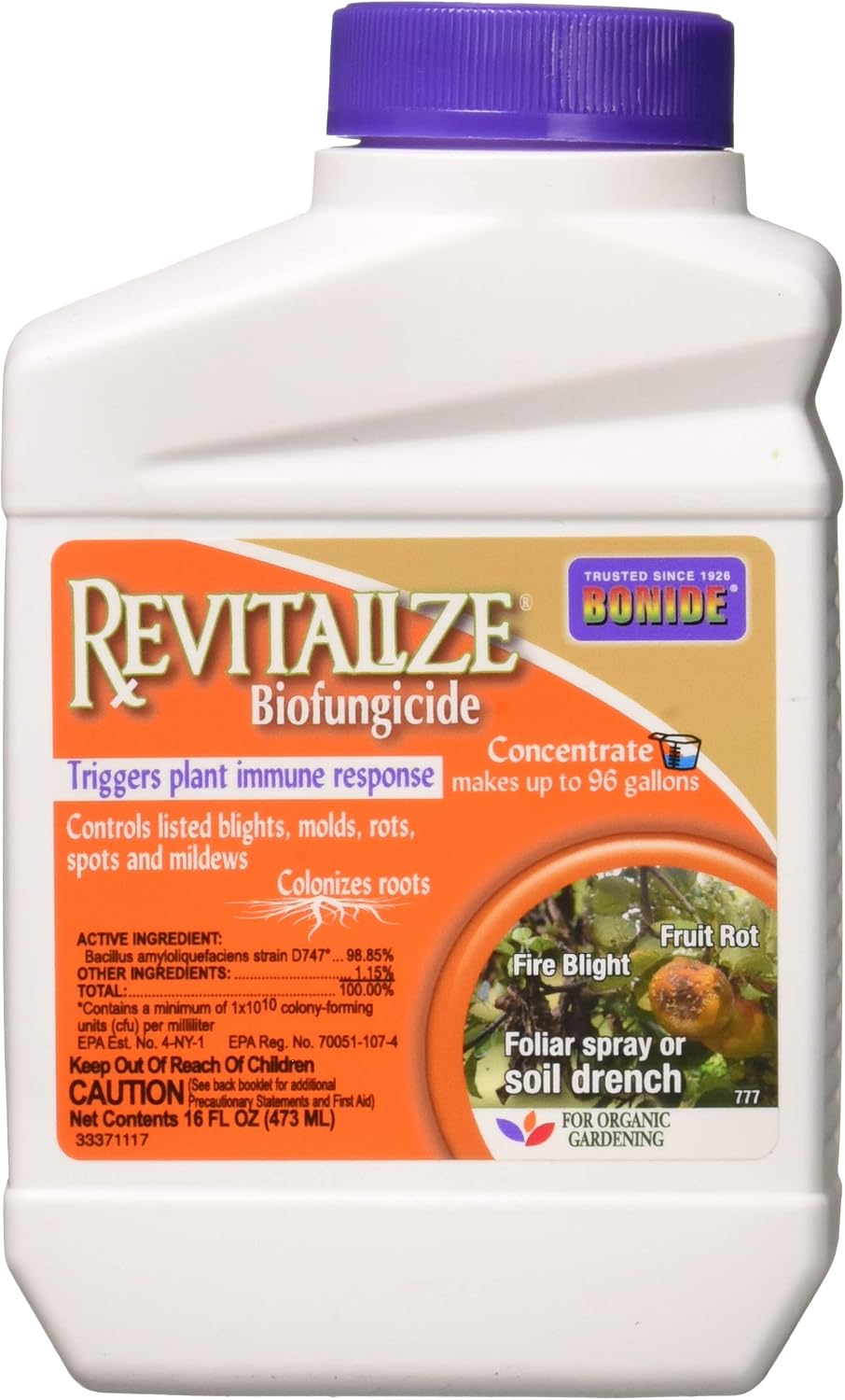 Bonide Revitalize Biofungicide, 16 oz Concentrate Disease Control for Organic Gardening, Controls Blight & Mold