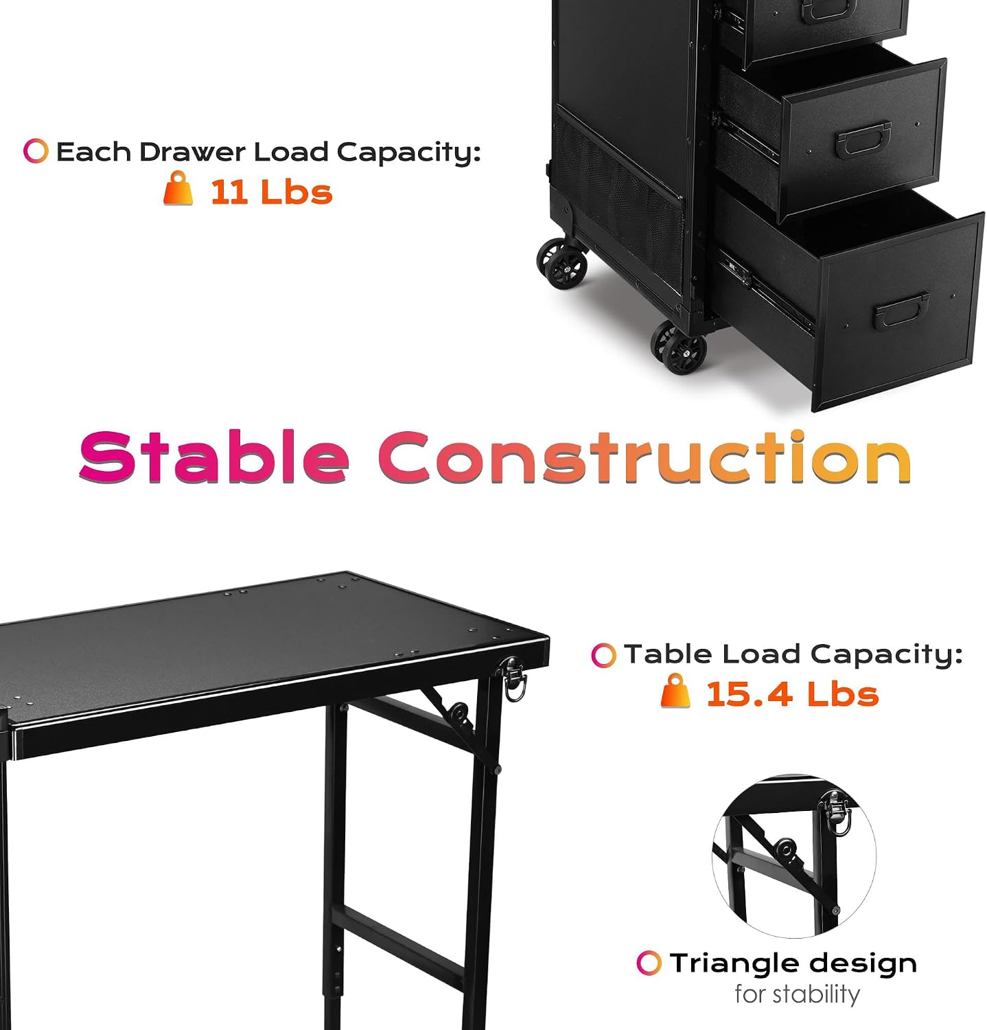 BYOOTIQUE Portable Nail Desk with 4 Storage Drawer Rolling Manicure Table