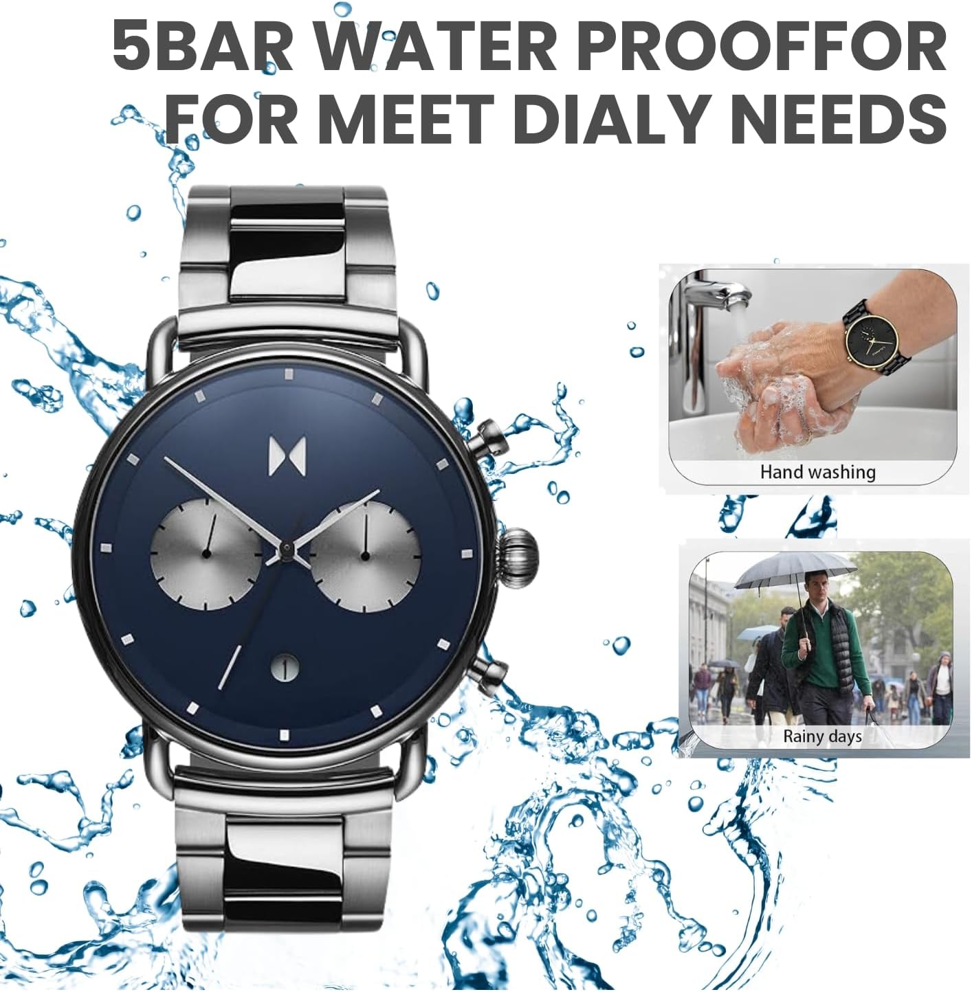MVMT Men's Analog Quartz Watch with Stainless Steel, Blue, 0, Bracelet