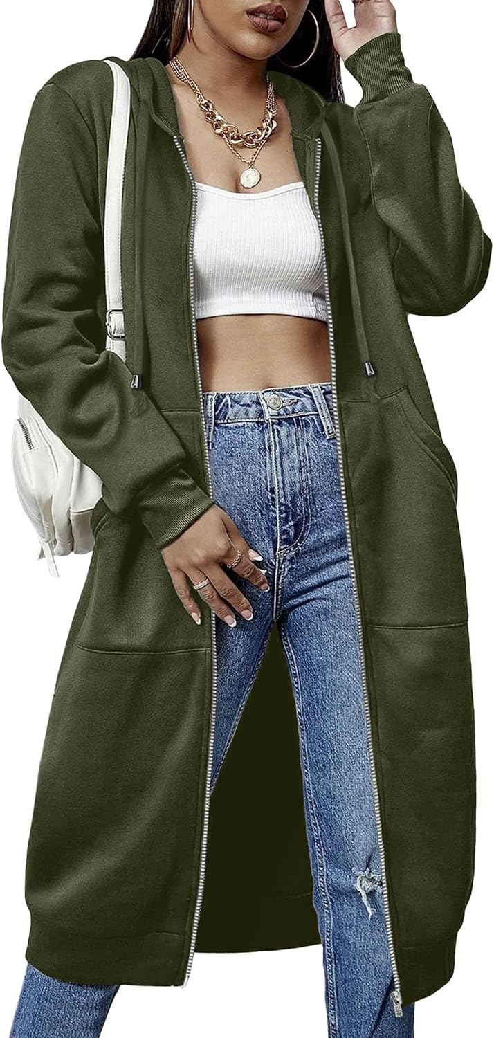 ELESOL Women Casual Zip up Fleece Hoodies Tunic Sweatshirt Long Jacket