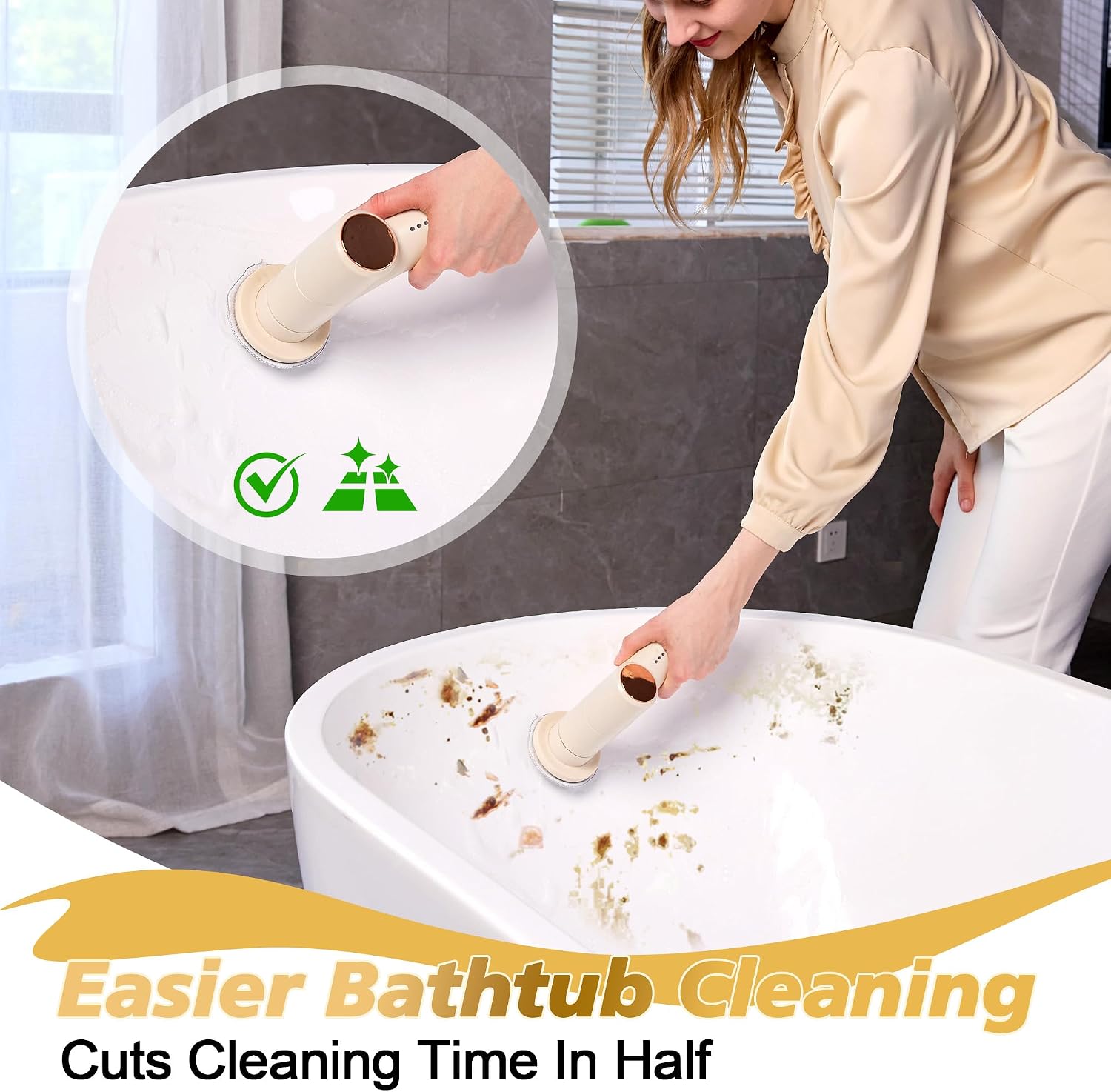 Electric Spin Scrubber, 2600mAh Battery with Extra-Long Runtime, 10 Brush Heads, IPX7 Waterproof Power Shower Scrubber with Long Handle