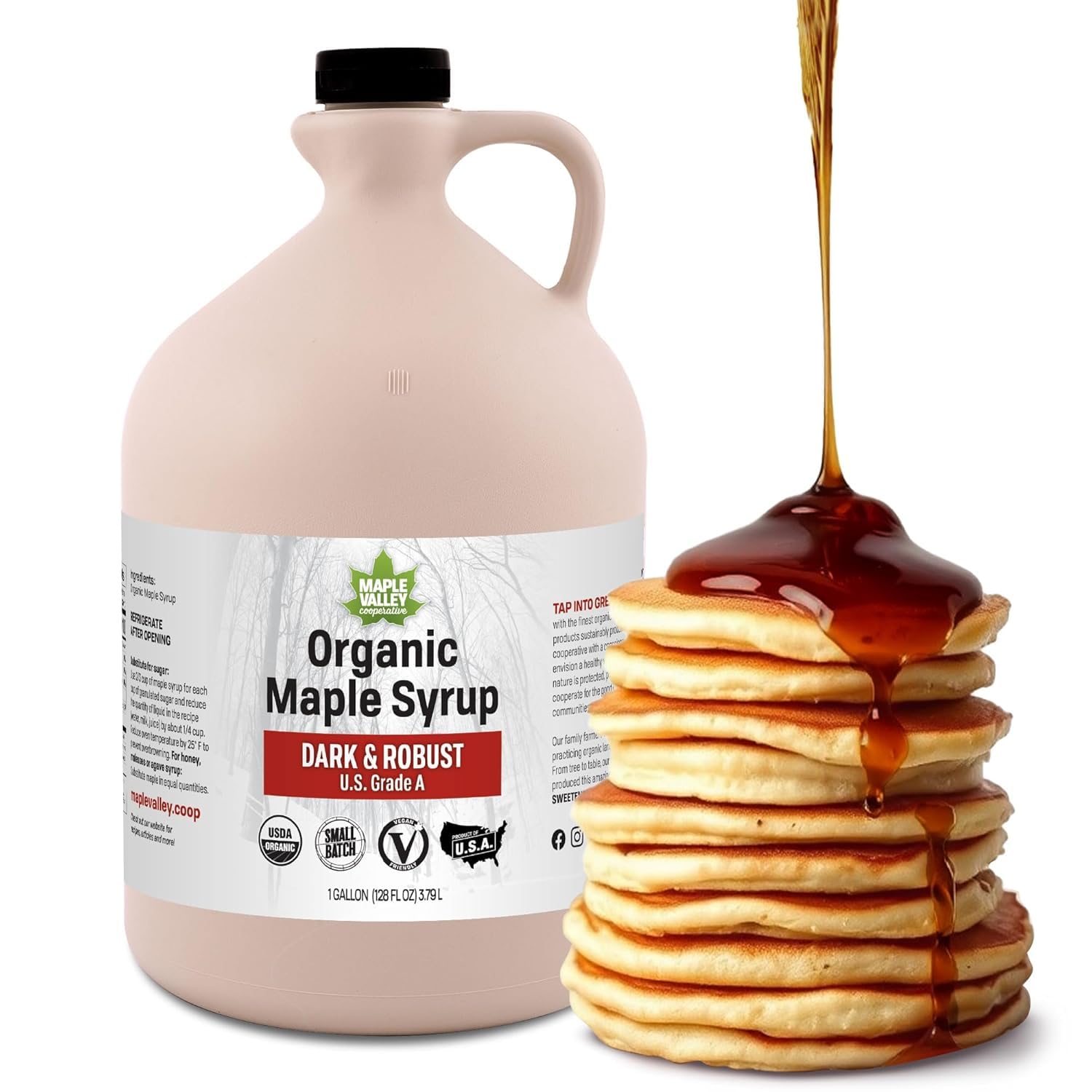 Maple Valley Organic Pure Maple Syrup, Dark & Robust, 32oz (Plastic Jug)​ | Naturally Sweetens Cooking, Baking, Coffee, Tea and Marinades; A Better Alternative to Refined Sugar and Table Syrup