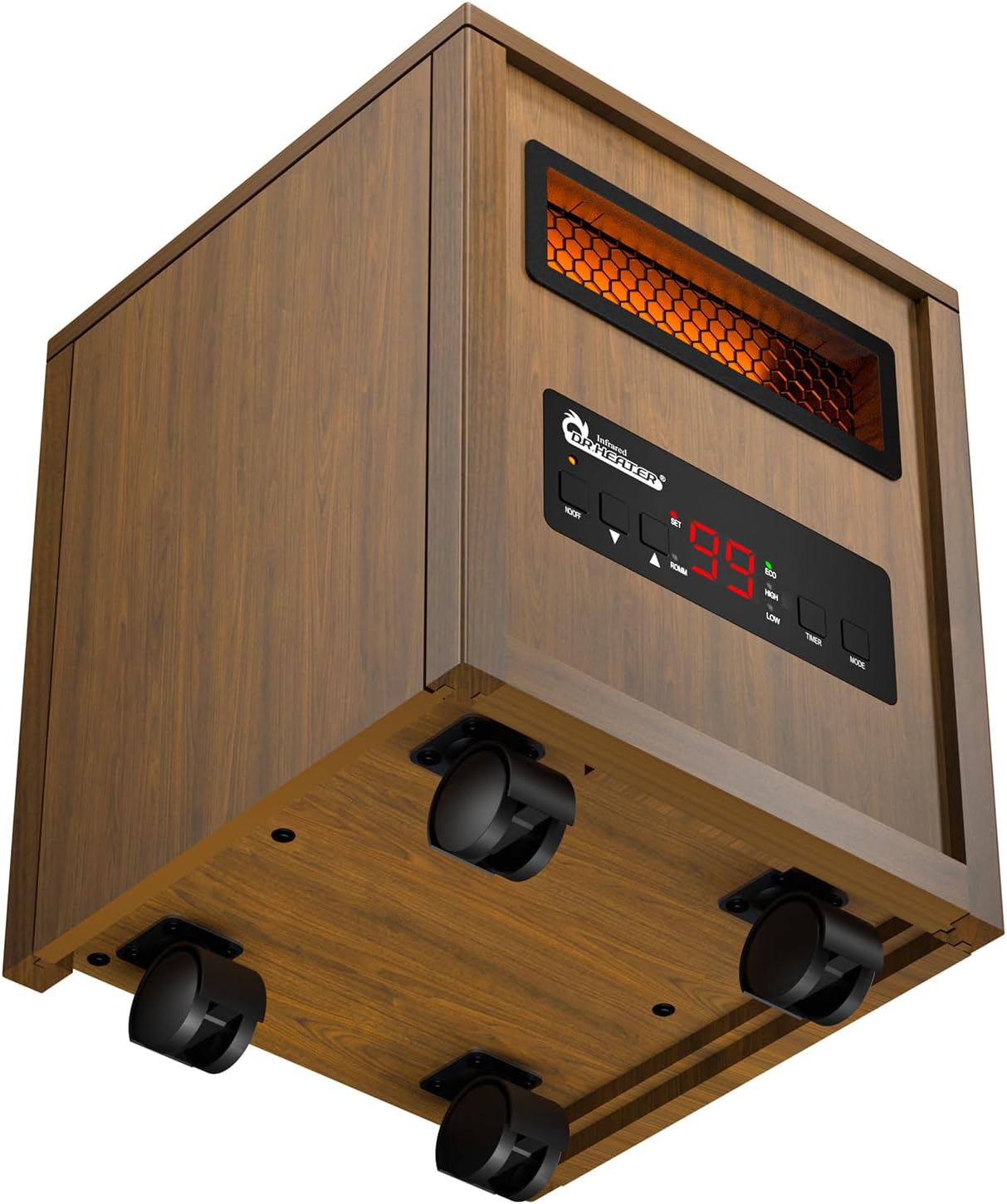 DR. INFRARED HEATER DR-998, 1500W Dual Heating Infrared Space Heater with Humidifier, Oscillation, Remote Control, Thermostat & Safety Protection, Portable with Wheels, Energy Efficient, Cherry