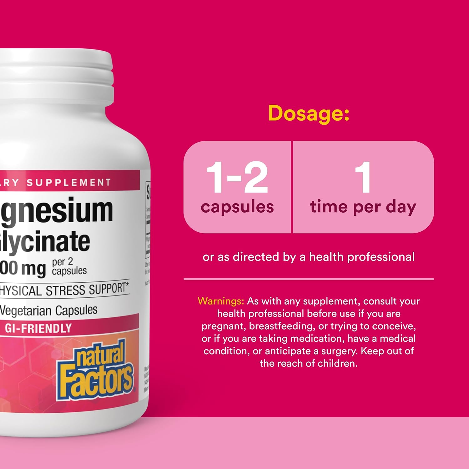 Natural Factors Magnesium Glycinate 400 mg for Stress Support*, 60 Servings