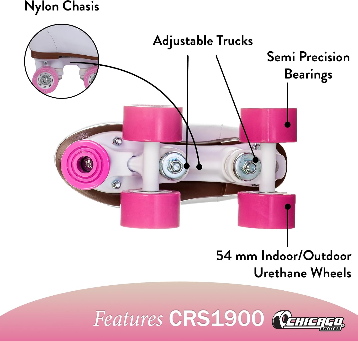 Chicago Rink Roller Skates for Girls & Boys – Durable Top Performance Indoor/Outdoor Use Skate Shoes with Padded Ankle Collar, Lace-Up & Velcro Strap – 54mm Urethane Wheels, Semi-Precision Bearings