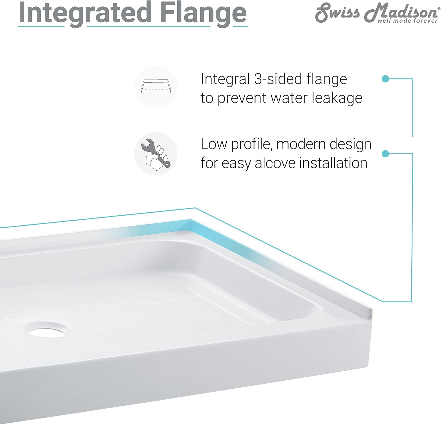 Voltaire 60" x 32" Single-Threshold, Right-Hand Drain, Shower Base in Gray