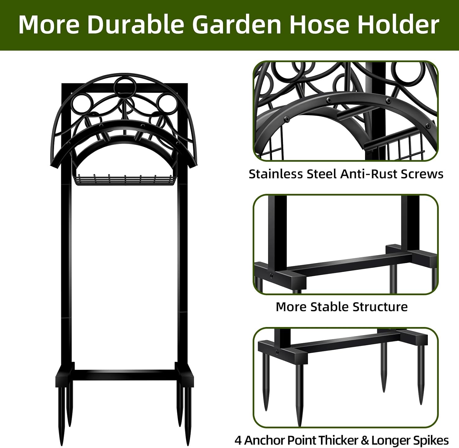 Garden Hose Holder – Detachable Water Hose Holders Stand, Holds 160-Feet Hose