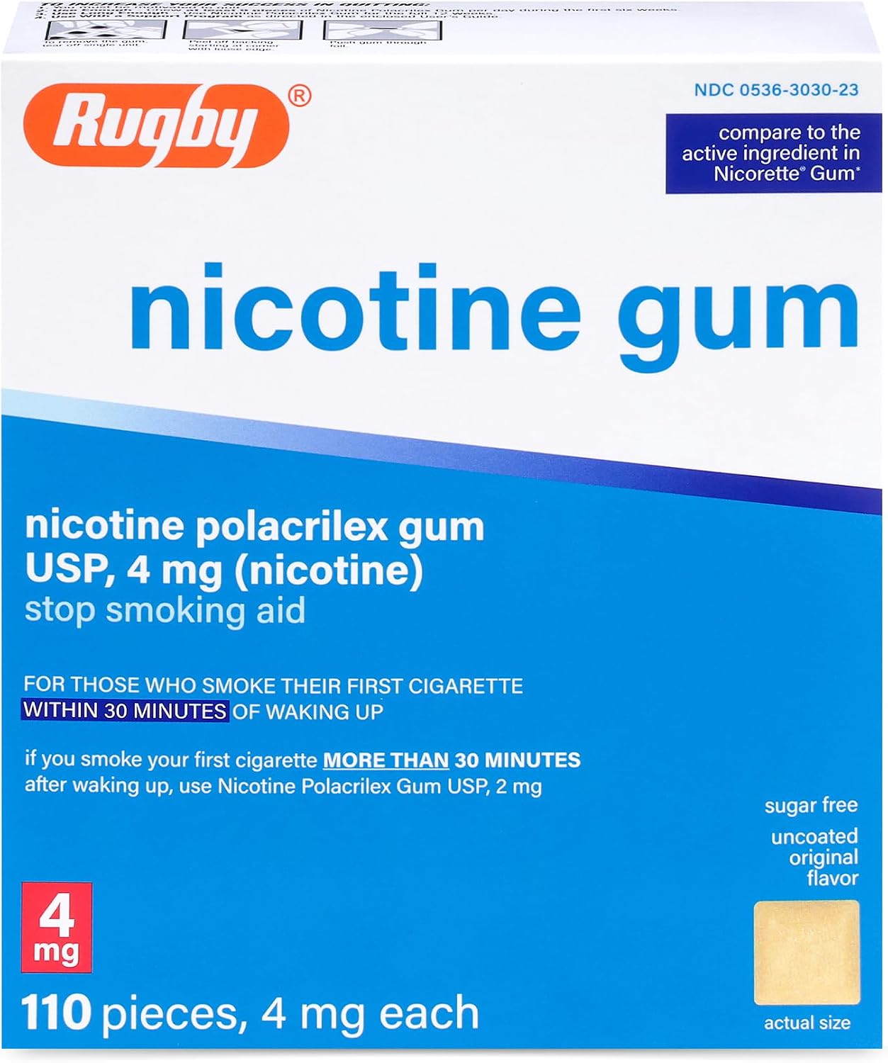 Rugby Polacrilex 4mg Nicotine Gum, Original Flavor, 110 Count (1-Pack) | Sugar-Free Stop Smoking Aid, Helps Reduce Nicotine Cravings and Withdrawal Symptoms, 12-week Schedule