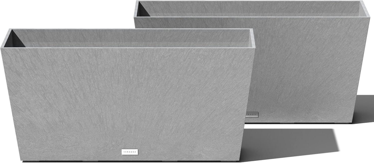 Veradek Pure Series Midori Planter - Wide Outdoor Planter | Made From Durable Plastic With Pre-Drilled Drainage Holes. Modern Porch/Patio Décor for Plants, Flowers and Herbs
