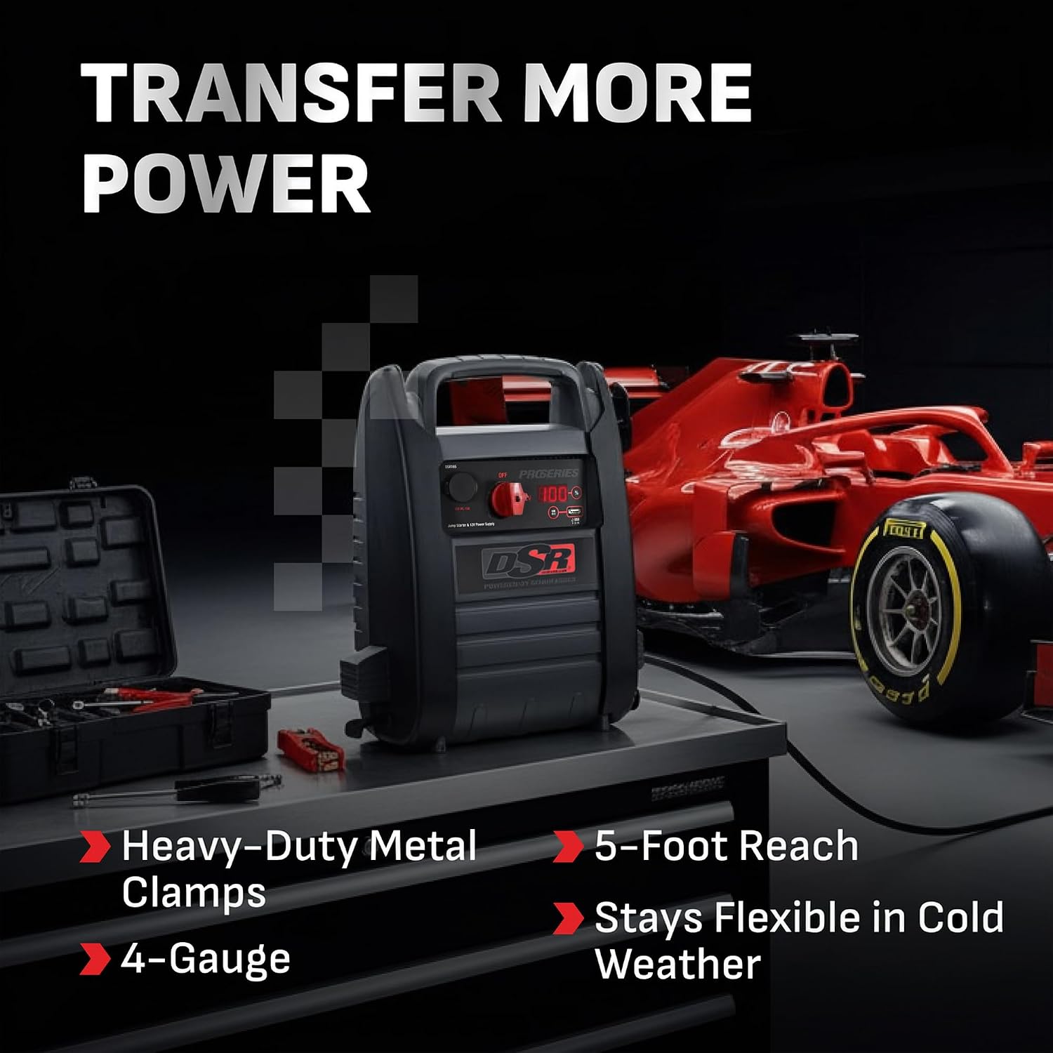 Schumacher Electric DSR ProSeries Car Battery Jump Starter - 2200 Peak Amp 12V Car Starter, Jump Box & Portable Power Station - Digital Display, Heavy-Duty Clamps - DSR165 | DSR Pro-Grade – 2200A – AGM Powered – 12V DC & 2.1A USB Portable Power – Auto, R…