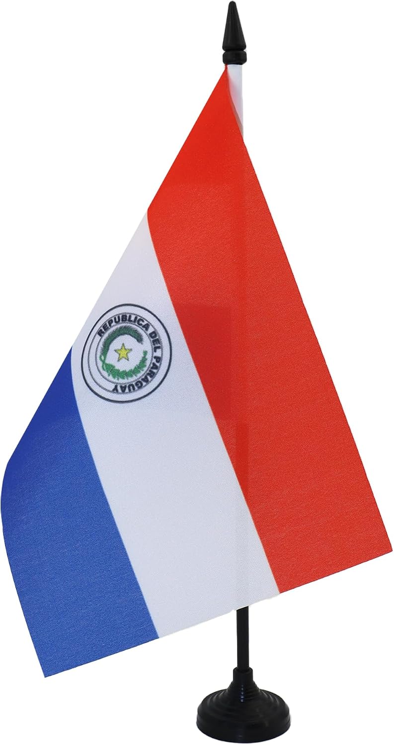 AZ FLAG Nicaragua Table Flag 4x6 in 100D Polyester Plastic Base | Indoor use Nicaraguan 15x10 cm desk flag stitched finish with reinforced edges with plastic pole