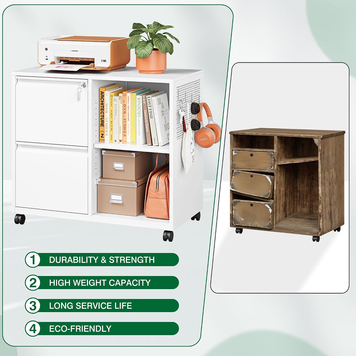 3 Drawer File Cabinet with Lock,Mobile Lateral Filing Cabinet with Side Hook for Letters/Legal/A4, Metal Printer Stand Storage Cabinets with Shelves for Home Office(Black)