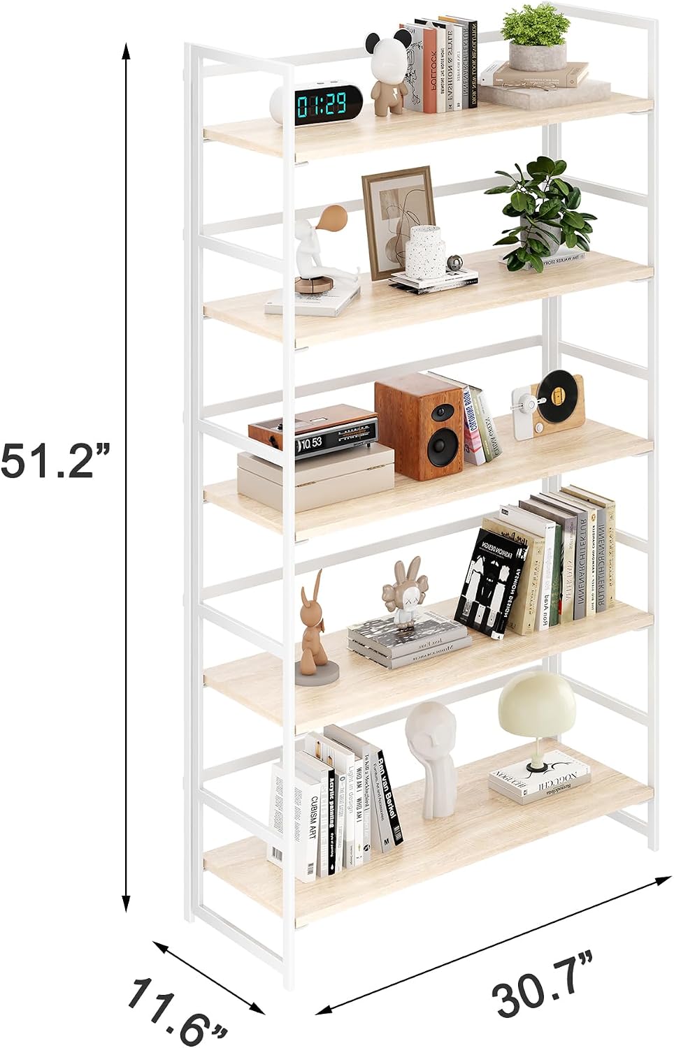 Vintage Multifunctional Folding Bookshelf, No-Assembly Plant Stand Storage Rack Shelves for Home Office (Fire, 5-Tier)