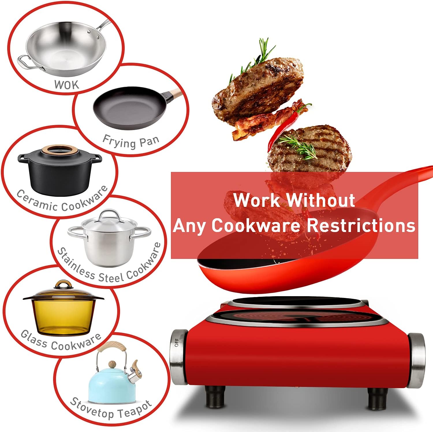 Hot Plate, Techwood Electric Stove for Cooking, 1500W Countertop Single Burner with Adjustable Temperature and Handles