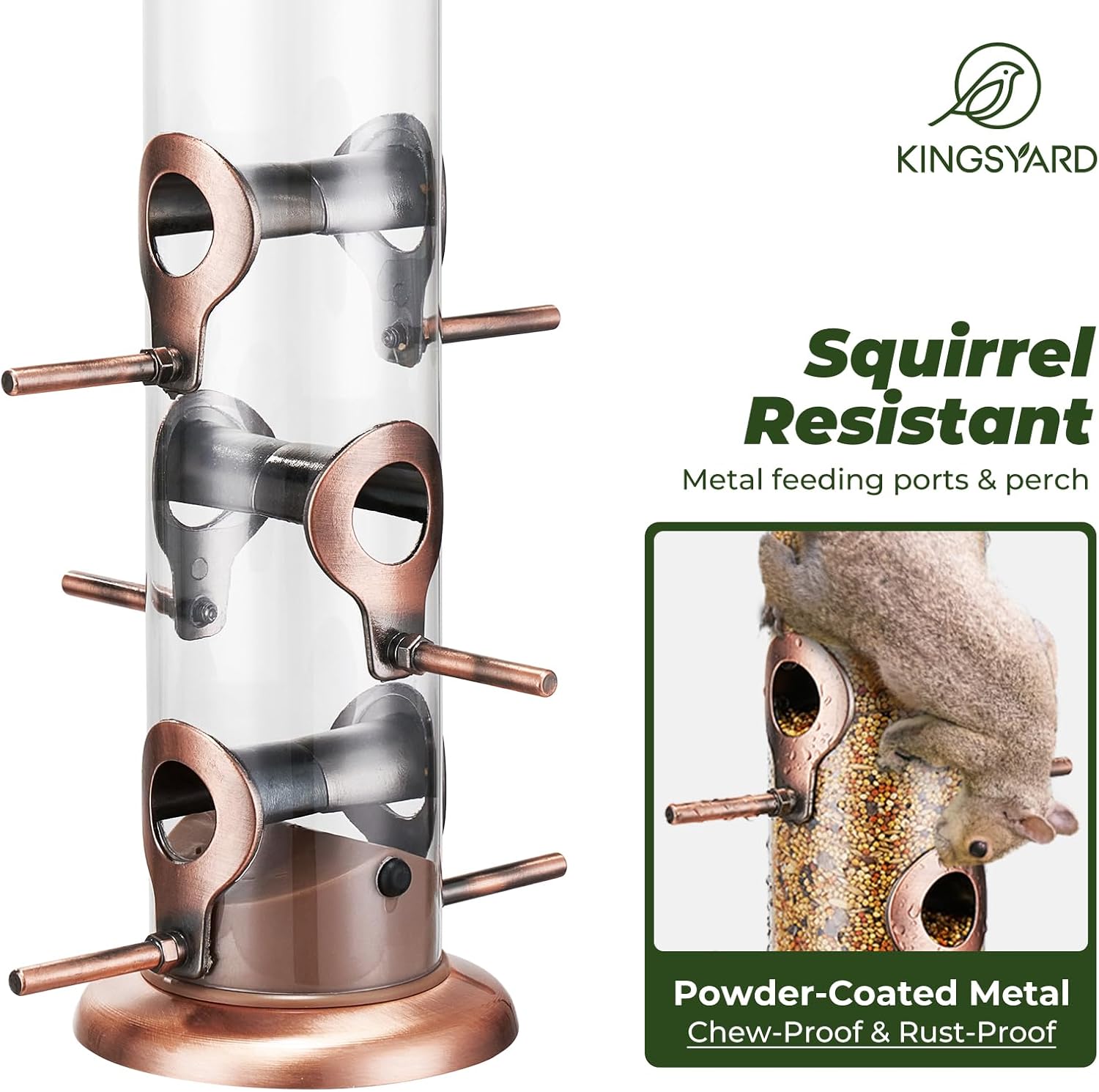 Kingsyard Metal Tube Bird Feeders for Outdoors Hanging | 6-Port with 360° Feeding, No-Spill Design, 2 lb Seed Capacity, Attracts Finches & Songbirds