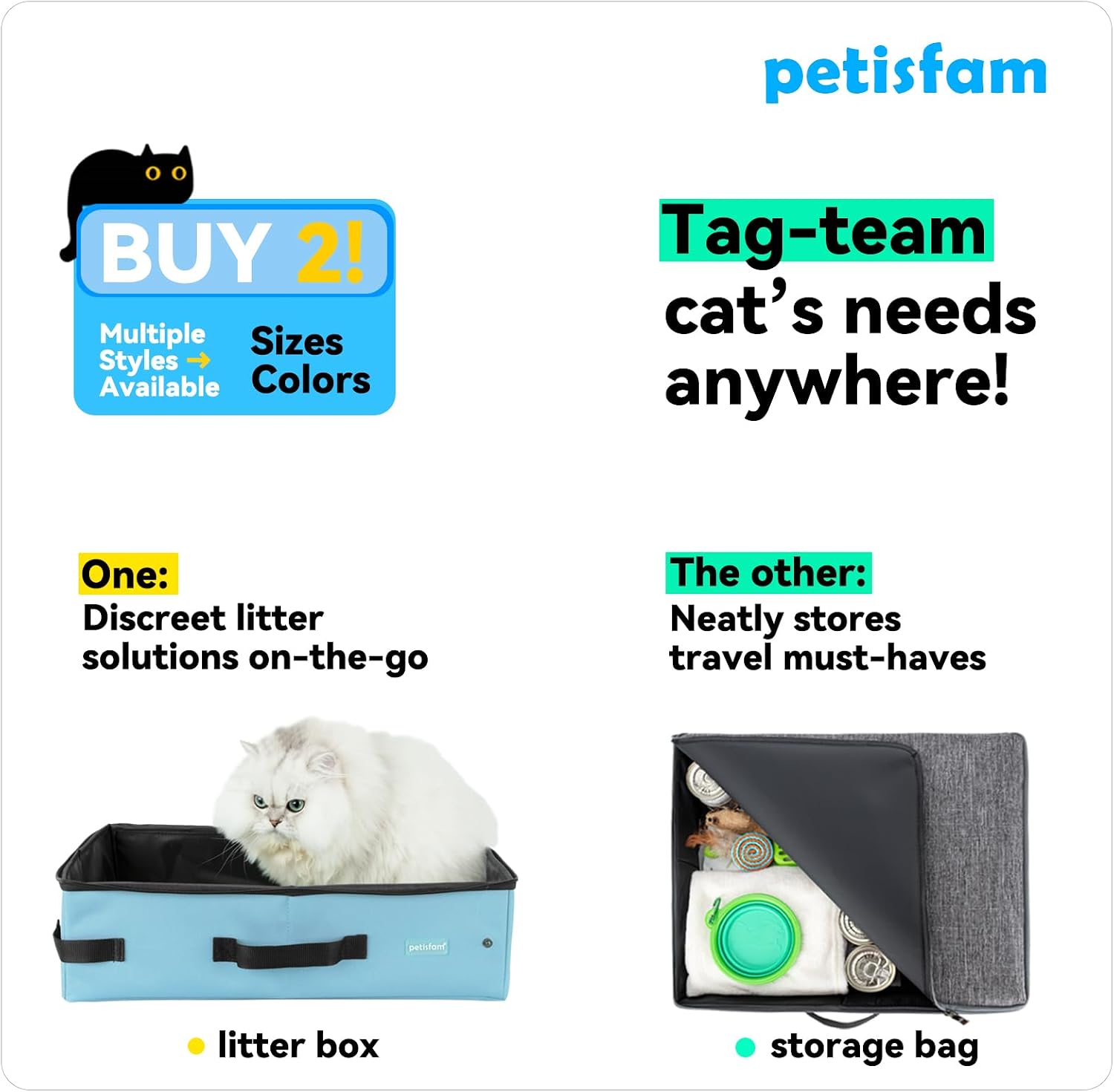 Portable Travel Litter Box for Cats with Lid to Contain Litter and Odor. Easy to Carry, Clean and Store. Easy for Car Travel, Hotle Stays