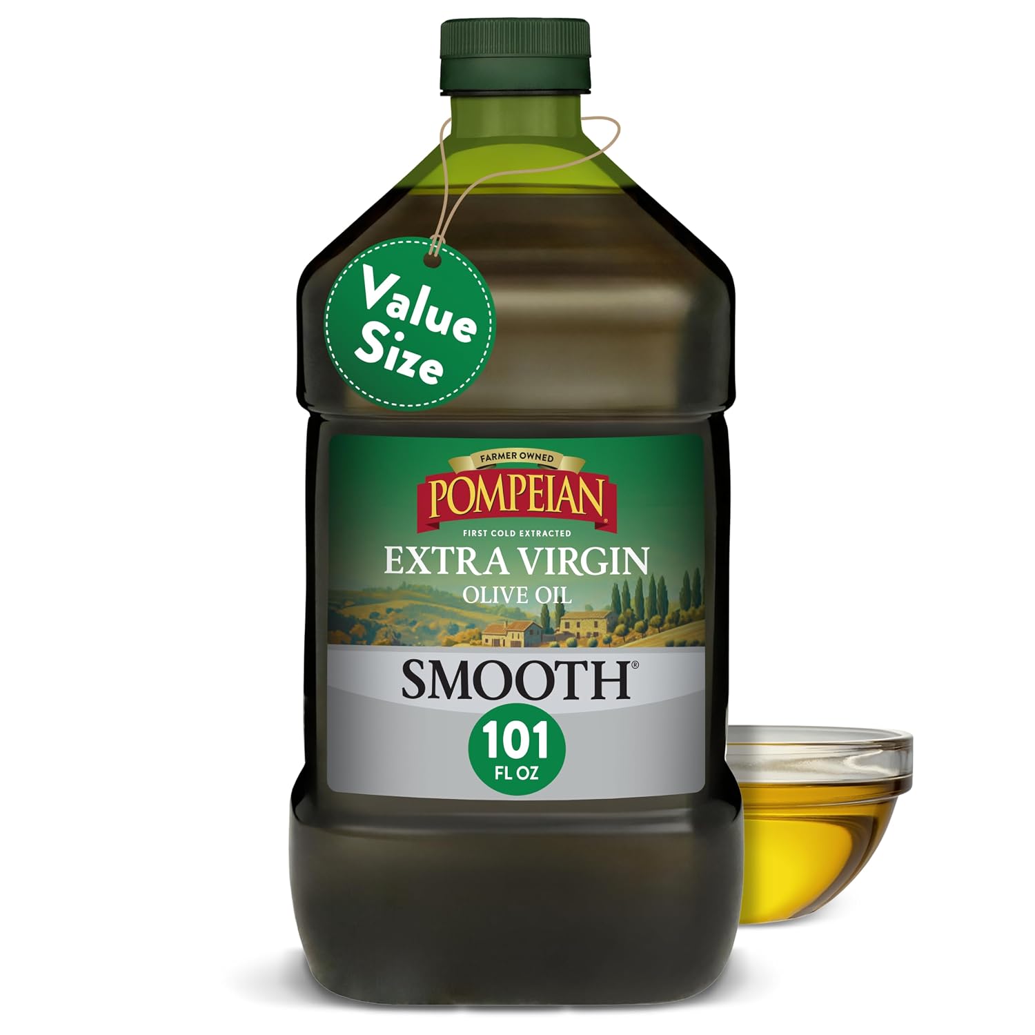 Pompeian Smooth Extra Virgin Olive Oil - 32 Fl Oz | First Cold Pressed Olive Oil for Cooking - Smooth Taste for Sauteing, Stir-Frying, and Baking