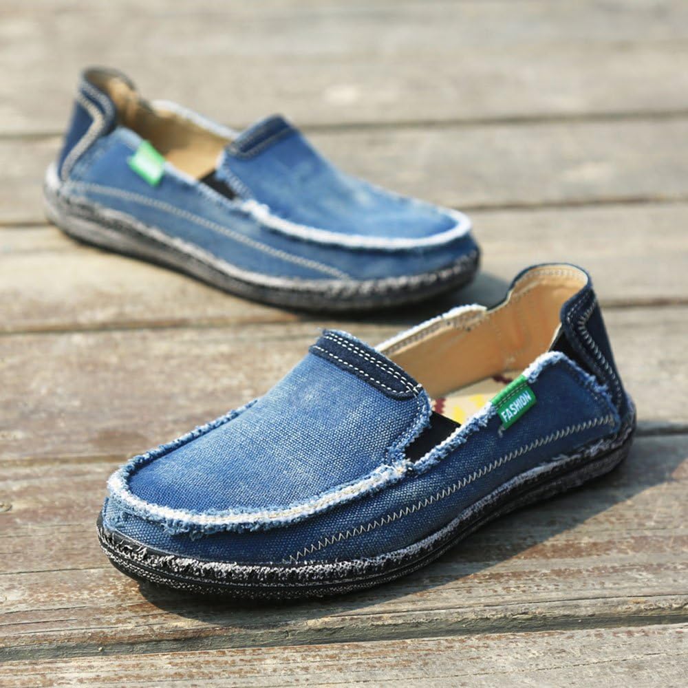 VILOCY Mens Slip on Deck Shoes Casual Canvas Loafers Beach Boat Shoes Zero Drop Vintage Flat