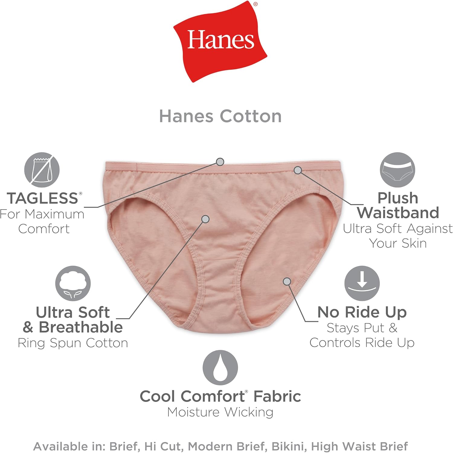 Hanes women's Hi-Cut Panties Pack, Lightweight Cotton Hi-Cuts, 6-Pack (Retired, Colors May Vary)
