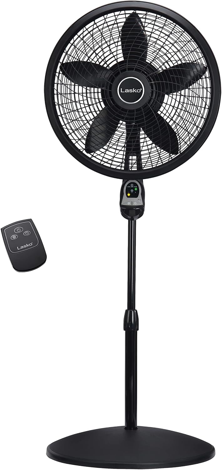 Lasko Cyclone Oscillating Pedestal Fan - Adjustable to 54" - 1843 - Black | Remote Control, Cooling Standing Fan for Bedroom, Living Room