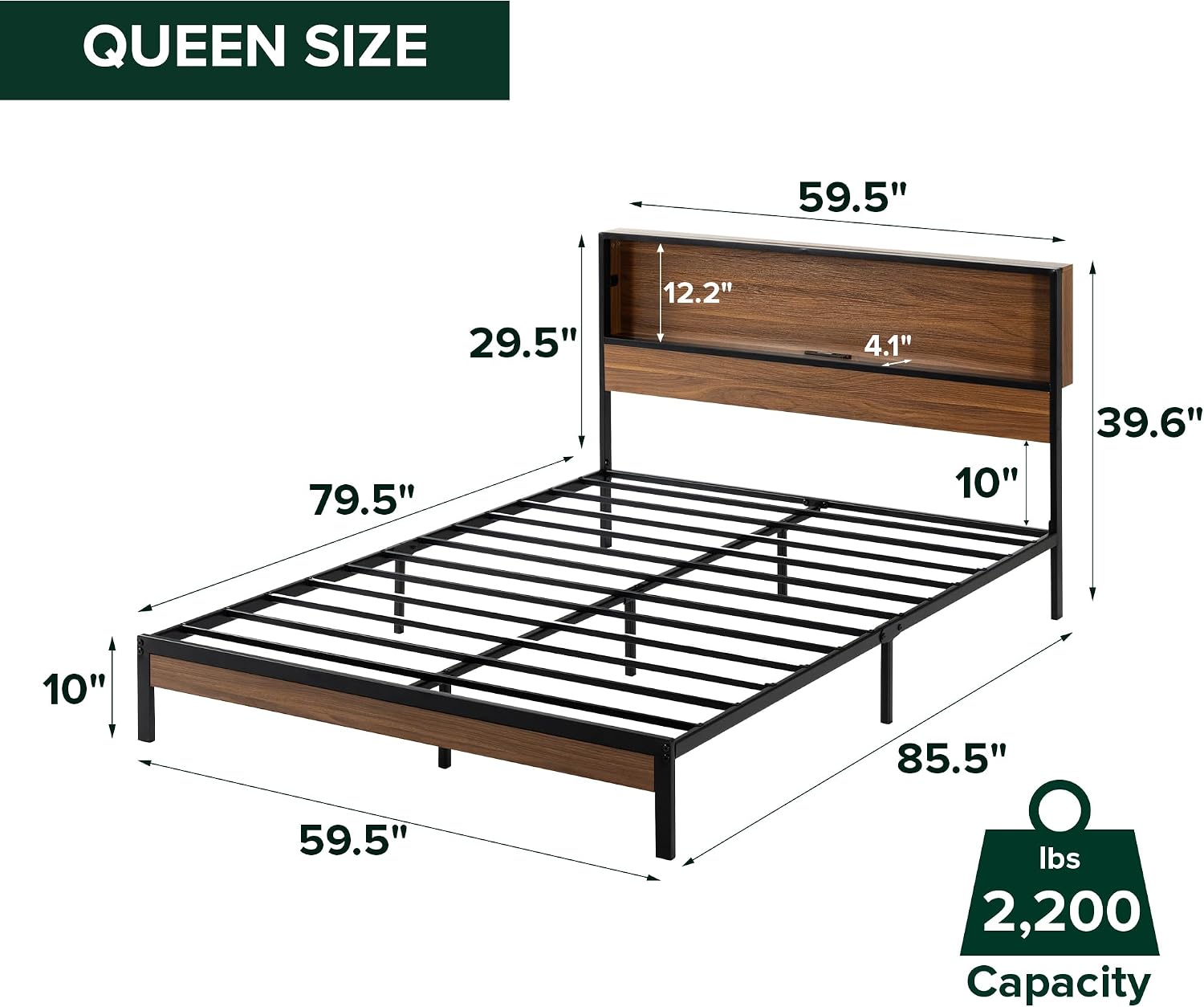 Zinus Kai Platform Bed Frame, RGB LED Lights, No Box Spring Needed, Full | Two-Tier Headboard for Space-Saving Storage, Built-in USB Charging Station, Soft Ambient Night Light