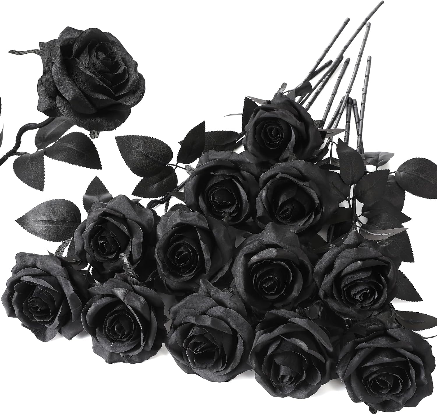Hawesome 12PCS Artificial Silk Flowers Realistic Roses Bouquet Long Stem for Home Wedding Decoration Party (Yellow, 6 Flowers 6 Buds)