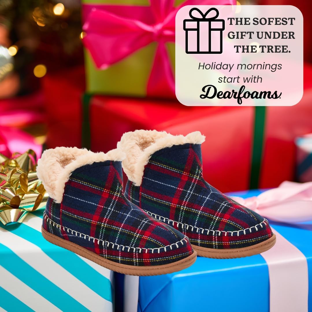 Dearfoams Men's Memory Foam Indoor House Slippers Brixen Ankle Boot House Shoes - Gifts for Men